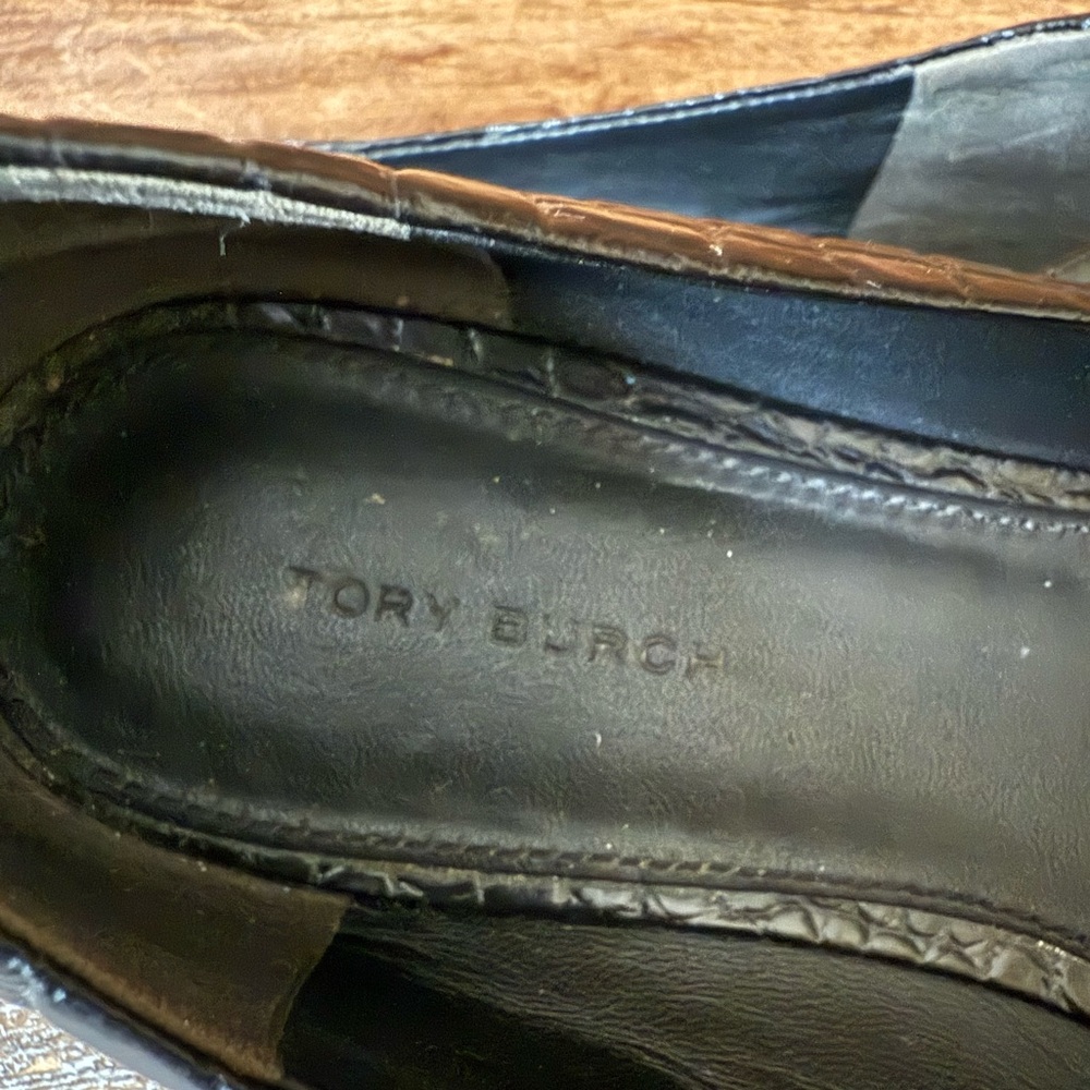 Tory Burch Perfect Blk Georgia Ballet Flats‎ Croc Patent Leather Square Toe 8.5 - Picture 9 of 10